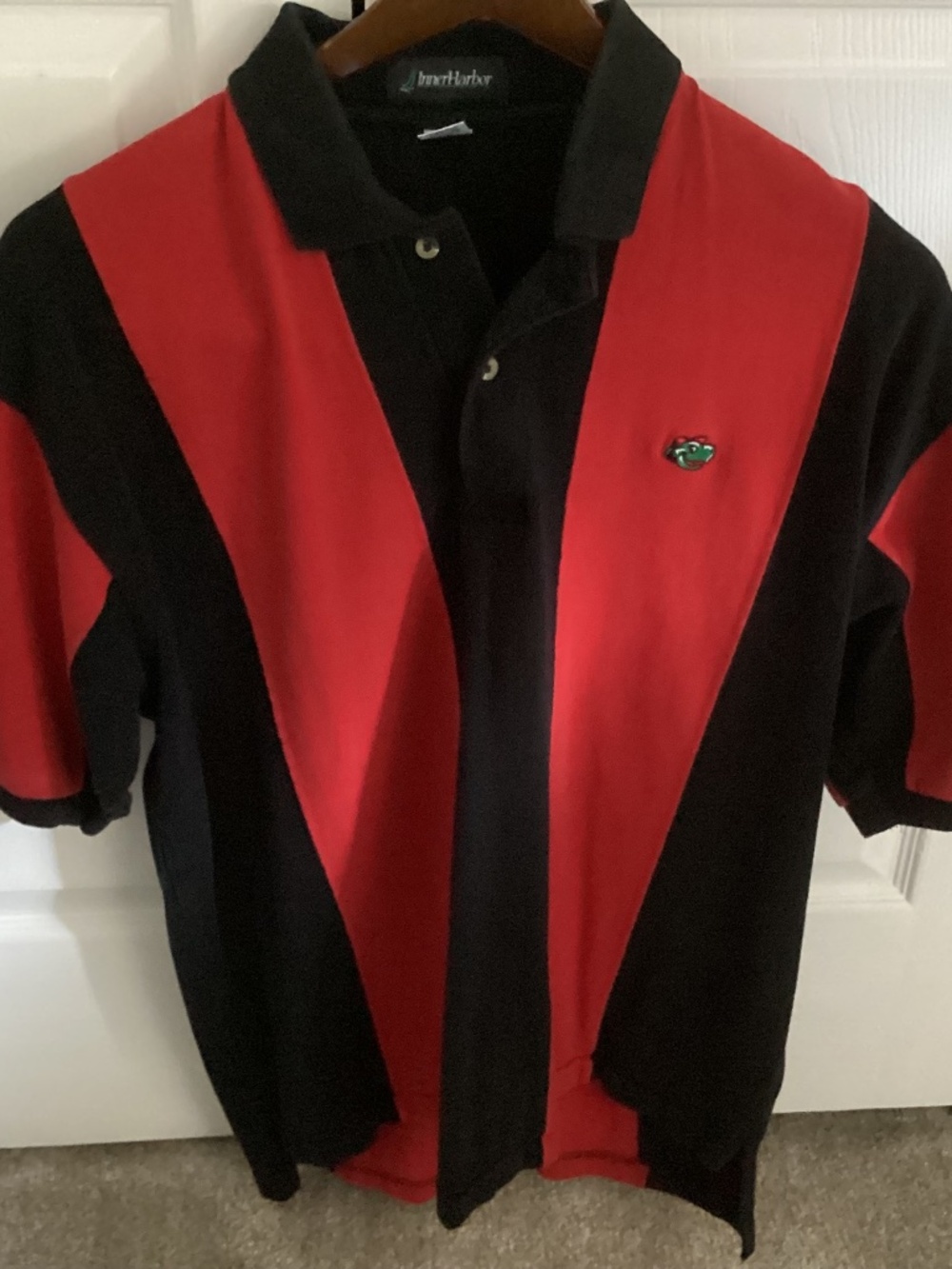 Men’s Vintage INNER HARBOR Red and Black Stripes Short Sleeve Size XL